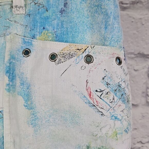 Chico's Linen Blend White Trouser Crop Pant Summer Fish Postcard Lace Up Bottom - Picture 7 of 12